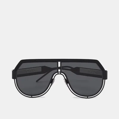 Pre-owned Dolce & Gabbana Matte Black/white Dg2231 Shield Sunglasses