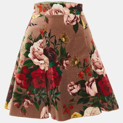 Pre-owned Dolce & Gabbana Mauve Floral Print Velvet Mini Skirt S In Pink