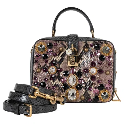 Pre-owned Dolce & Gabbana Mauve Gabbana Box Crystal Python Bag In Black