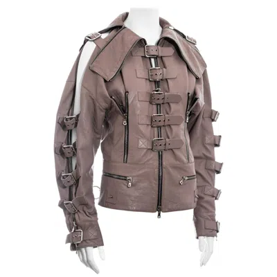 Pre-owned Dolce & Gabbana Mauve Leather Buckled Bondage Jacket, Ss 2003 In Gray