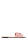Dolce & Gabbana Women's Flat Slipper In Pink Calfskin With Embossed Dg Logo In Pink