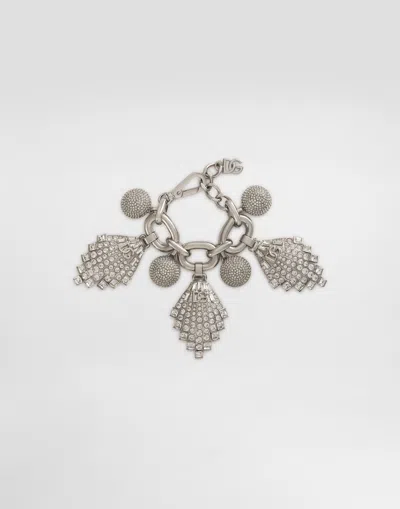 Dolce & Gabbana Maxi-bracelet With Chain, Rhinestone Accents And Dg Logo In Silver