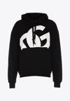 Dolce & Gabbana Maxi Dg Print Hooded Sweatshirt In Black