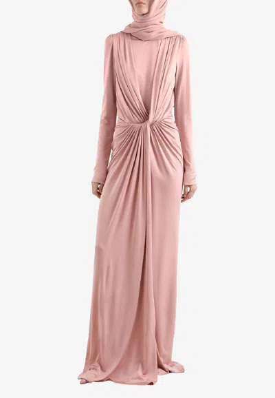 Dolce & Gabbana Maxi Dress With Front Draped-knot In Pink