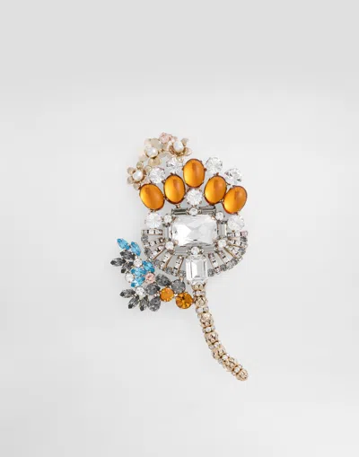 Dolce & Gabbana Maxi Floral Brooch With Rhinestones In Gold