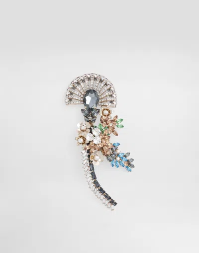 Dolce & Gabbana Maxi Floral Brooch With Rhinestones In Multi