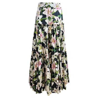 Pre-owned Dolce & Gabbana Dolce Gabbana Maxi Floral Printed Ruffled Skirt In Brown