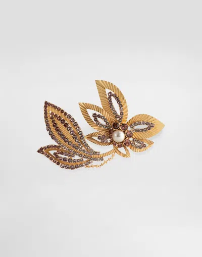 Dolce & Gabbana Maxi Flower Brooch With Rhinestones In Gold