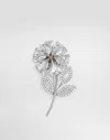 Dolce & Gabbana Maxi Flower Brooch With Rhinestones In Metallic