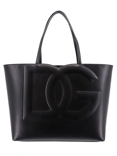 Dolce & Gabbana Maxi Monogram Leather Shoulder Bag In Black