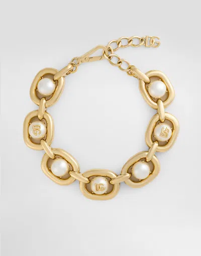 Dolce & Gabbana Maxi-necklace With Cabochon Details And Dg Logo In Gold