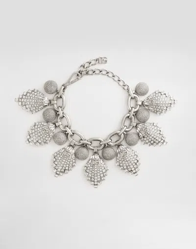Dolce & Gabbana Maxi-necklace With Chain, Rhinestones Accents And Dg Logo In Silver
