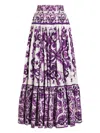 Dolce & Gabbana Violet Long Skirt With Ruffle Hem And All-over Floral Motif In Cotton Woman
