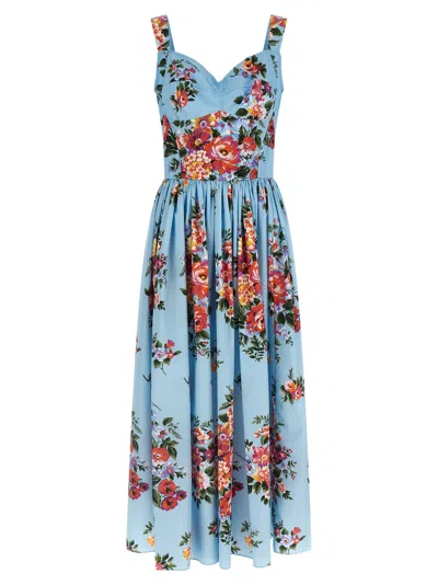 Dolce & Gabbana Blue Flower Print Maxi Dress