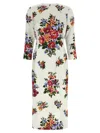 Dolce & Gabbana Mazzo Di Fiori Midi Dress Long Sleeves In Neutral