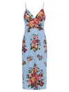 Dolce & Gabbana Floral Midi Dress Fitted Silhouette In Blue