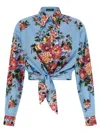 Dolce & Gabbana Floral Shirt Collared Neck Long Sleeves Tie Front In Blue