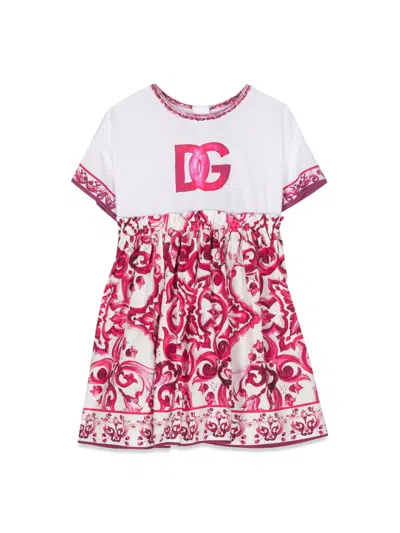 Dolce & Gabbana Kids' Majolica-print Short-sleeve Dress In Pink