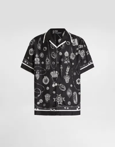 Dolce & Gabbana Medal-print Hawaii Silk Twill Shirt In Black