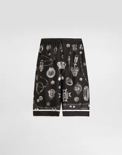 DOLCE & GABBANA MEDAL-PRINT SILK TWILL BERMUDA SHORTS