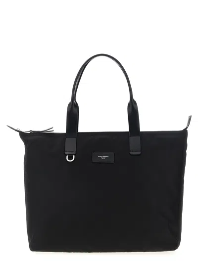 Dolce & Gabbana Zippered Tote Bag With Leather Handles In Black