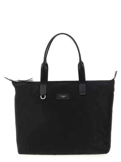 DOLCE & GABBANA MEDIA LOGO PATCH SHOPPING BAG TOTE BAG BLACK