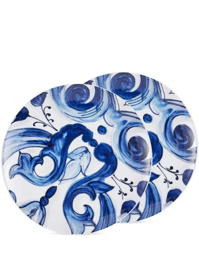 Dolce & Gabbana Mediterranean-pattern Porcelain Bread-plates In Blue