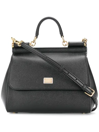 Dolce & Gabbana Black Calf Leather Tote Bag For Women