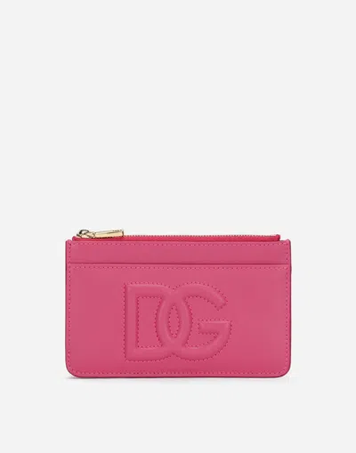 Dolce & Gabbana Medium Calfskin Card Holder With Dg Logo In Lilac