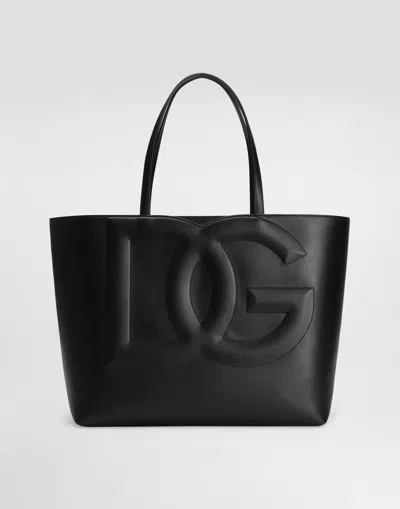 Dolce & Gabbana Medium Calfskin Logo Shopper In Black