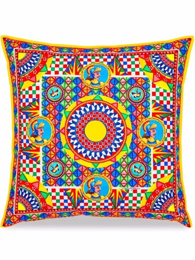 DOLCE & GABBANA MEDIUM CARRETTO-PRINT CANVAS CUSHION