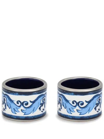 Dolce & Gabbana Medium Ceramic Napkin Rings (set Of Two) In Blue