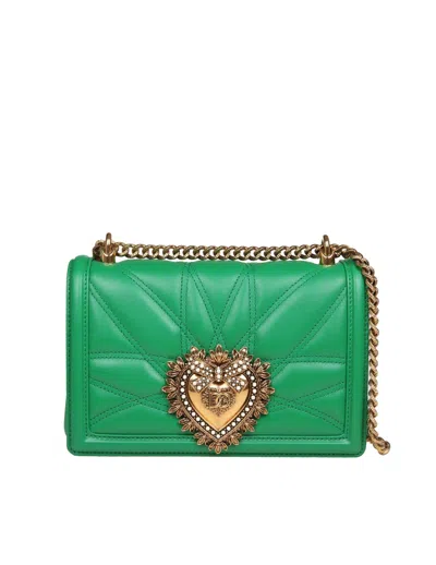 Dolce & Gabbana Medium Devotion Bag In Green Matelassé Nappa