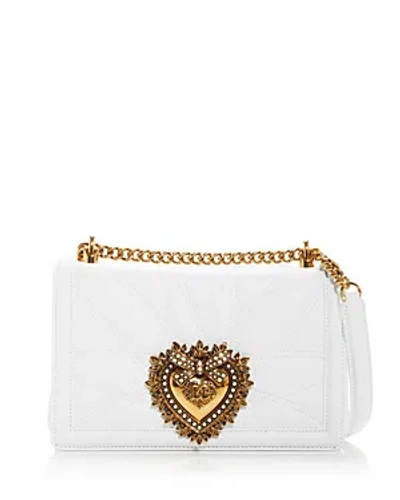Dolce & Gabbana Medium Devotion Bag In Quilted Nappa Leather In Optic White/gold