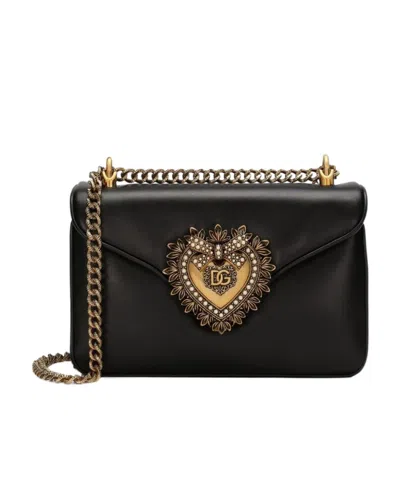 Dolce & Gabbana Medium Devotion Leather Crossbody Bag In Black