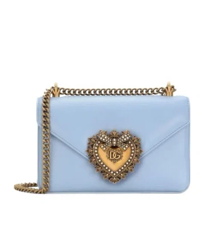 Dolce & Gabbana Medium Devotion Leather Crossbody Bag In Blue