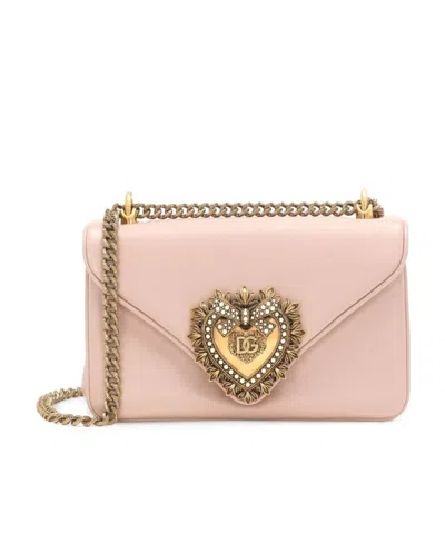 Dolce & Gabbana Medium Devotion Leather Crossbody Bag In Pink
