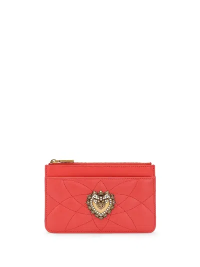 Dolce & Gabbana Devotion Card Holder In Coral Leather In オレンジ