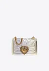 Dolce & Gabbana Medium Devotion Metallic Leather Shoulder Bag In Silver