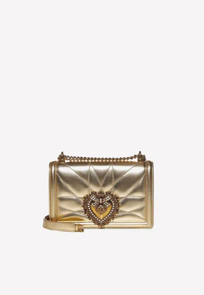 Dolce & Gabbana Medium Devotion Quilted Leather Shoulder Bag In Gold
