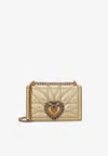 Dolce & Gabbana Leather Shoulder Bag With Frontal Jewel Detail In Gold