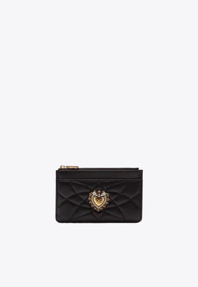 Dolce & Gabbana Medium Devotion Quilted Nappa Leather Cardholder In Black