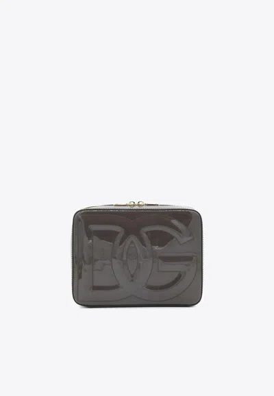 Dolce & Gabbana Medium Dg Logo Crossbody Bag In Patent Leather In Brown