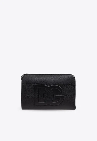 Dolce & Gabbana Medium Dg Logo Pouch In Black
