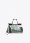 Dolce & Gabbana Medium Elongated Sicily Patchwork Denim Top Handle Bag In Blue