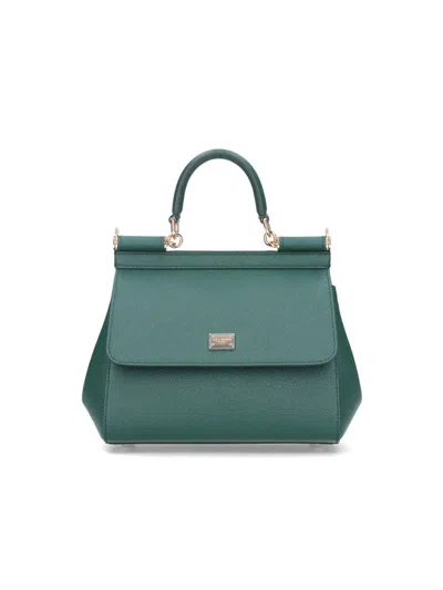 Dolce & Gabbana Sicily Media Leather Handbag In Green