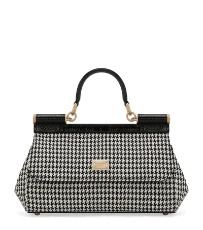 DOLCE & GABBANA MEDIUM HOUNDSTOOTH SICILY TOP-HANDLE BAG