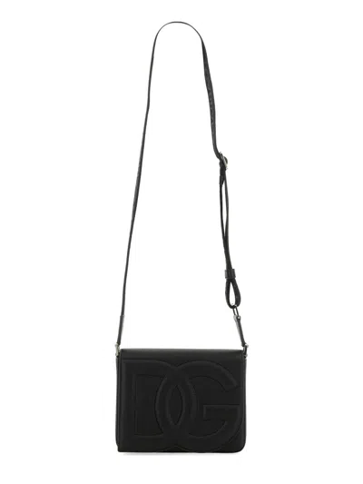 Dolce & Gabbana Black Leather Medium Dg Logo Crossbody Bag In Red