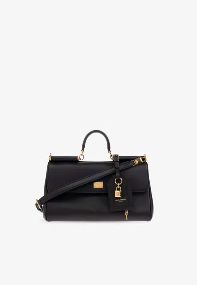 Dolce & Gabbana Medium My Sicily Calf Leather Handbag In Black