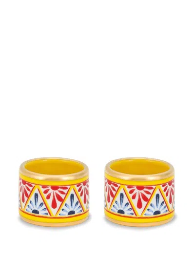 Dolce & Gabbana Medium Porcelain Napkin Rings (set Of Two) In Yellow